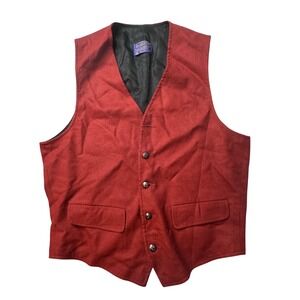 Vintage Pendleton Vest Mens M Red Virgin Wool Button Up Western Made in USA
